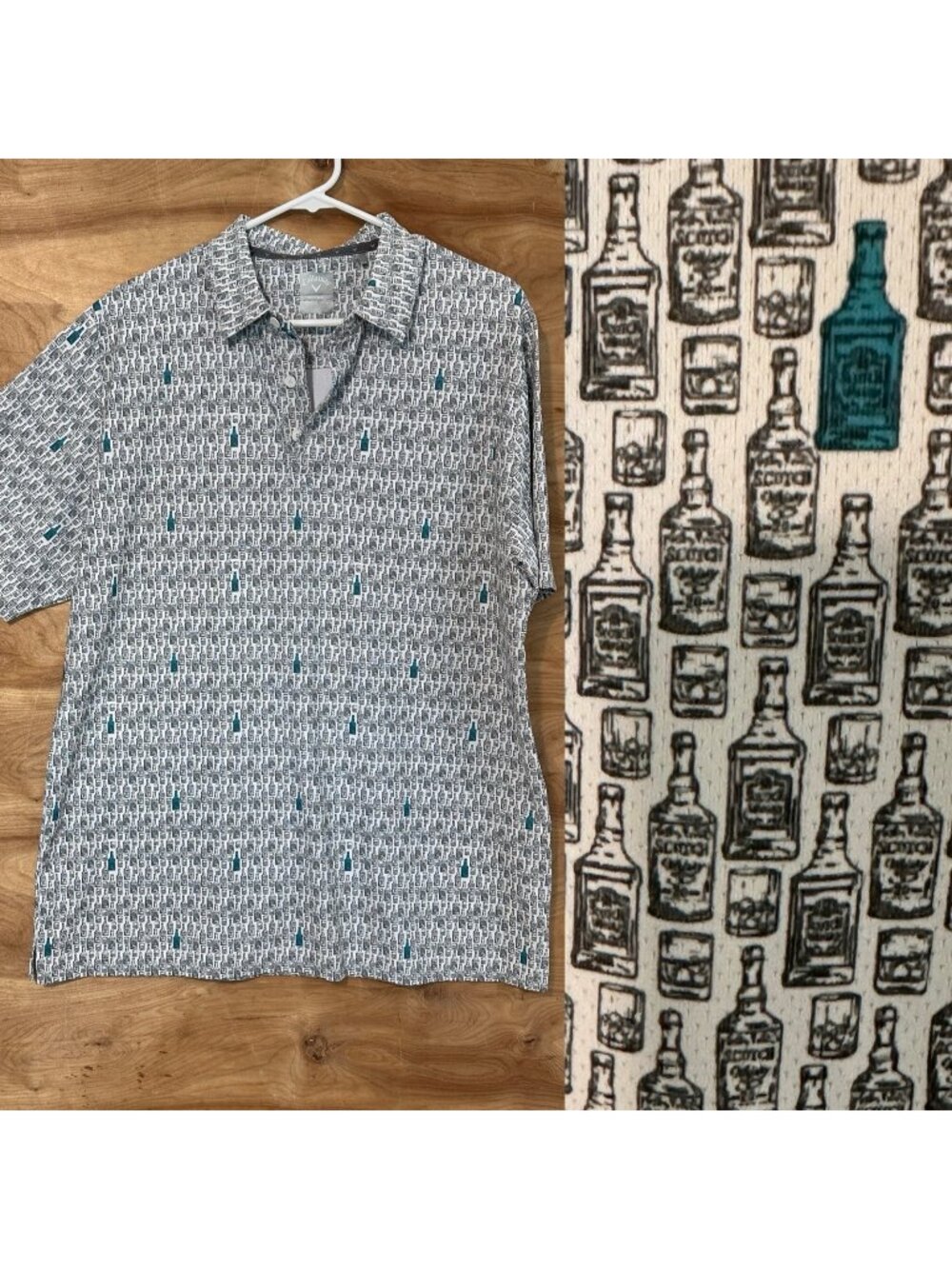 Callaway Golf Short Sleeve Scotch Novelty Print Polo Shirt Size Large Stretch